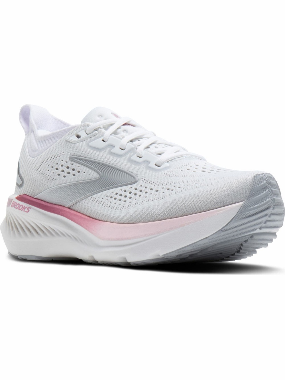 Brooks White Running Shoe with Pink Accent
